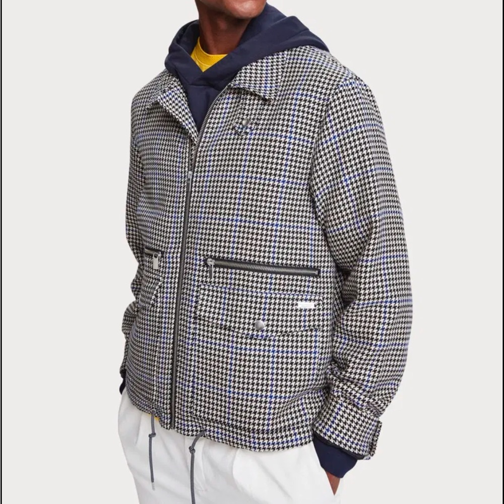 Scotch & Soda Black & White Houndstooth Lightweight Shirt Jacket